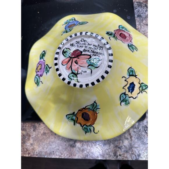 Hand-Painted Floral Ceramic Bowl – 12" Vintage Art Pottery - Picture 3 of 6